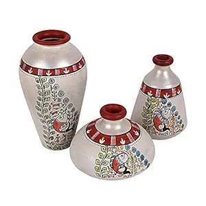 AAKRITI ART CREATIONS Earthenware Flower Vase (Large, Silver)