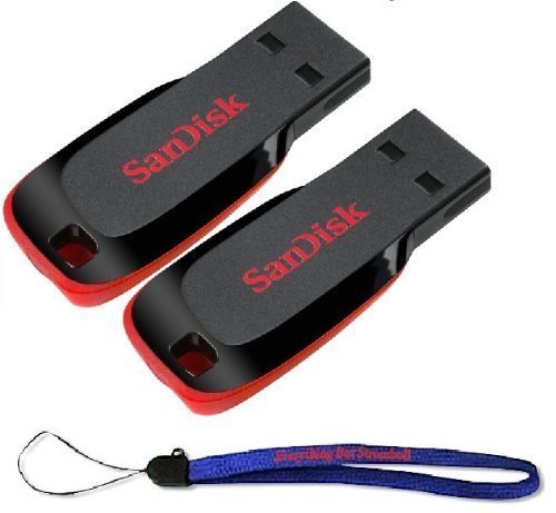 SanDisk Cruzer Two Pack 32 GB (32GB x 2=64GB) Cruzer Blade USB 2.0 Flash Drive Jump Drive Pen Drive SDCZ50 - Two Pack With (1) Everything But Stromboli (TM) Lanyard