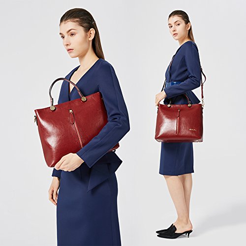 BOSTANTEN Leather Designer Handbag Tote Shoulder Cross Body Bag Satchel for Women Wine Red
