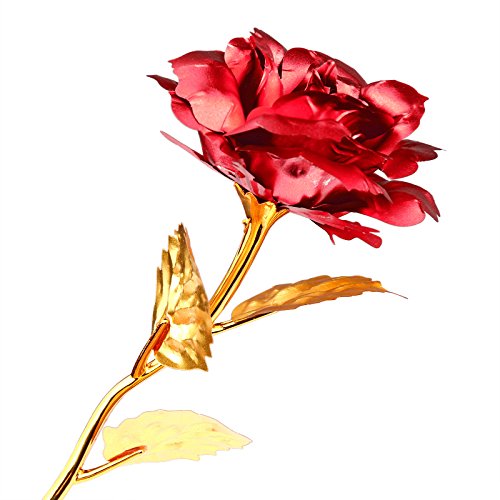 Rose 24 K vergoldet Rose Blume mit Geschenk-Box Beste Geschenk für Valentinstag Muttertag Weihnachten Geburtstag Golden/Rot/Lila/Blau – rot - 4