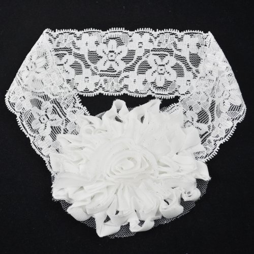 SWT Infants Toddlers Baby Girls Lace Headband wiht Flower for Age 0~5 --- White