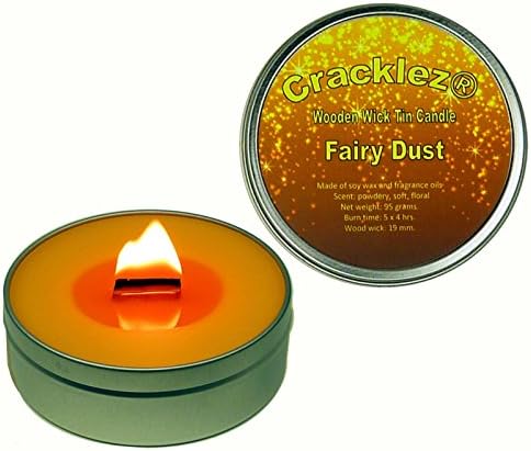 Cracklez Crackling Scented Wooden Wick Tin Candle Fairy Dust. Designer Perfume Inspired. Gold.