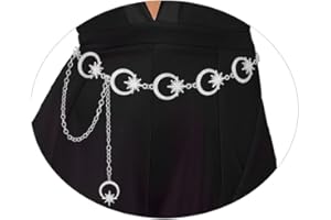 Bohend Strass in metallo Cintura a catena Moda Luna Stella Cinture di collegamento del corpo Ciondolo Catene per la vita Regolabili Abiti Catene per cinture lunghe per donne e ragazze (M, Silver)