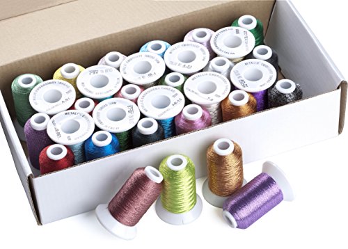 Simthreads 32 Fahne Mehrfarbig Metallic-Stickgarn – 500 Meter, für Brother / Babylock / Janome / Kenmore / Singer Stickereimaschine - 2