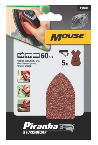 Piranha Mouse-Schleifpapier, Körnung 60, grob gekörnt, mit Klett-Fix, 5 Stück, passend für Kompakt-Mouse, X31039
