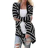 iHENGH Vorweihnachtliche Karnevalsaktion Damen Herbst Winter Bequem Mantel Lässig Mode Jacke Frauen beiläufige Lange Hülse gestreifte Strickjacken Patchwork Outwear
