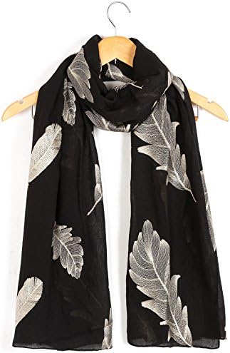 World of Shawls Ladies Women's Classy Gold Embroidered Feather Scarf Maxi Wrap Shawl Pashmina Style Large Warm and Soft