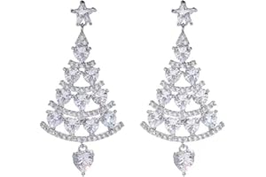 GAUEIOUR Christmas Tree Earrings,Silver Needle Earrings, Luxurious Glittering Rhinestone Pendant Earring, Holiday Ornaments, Gifts for Women and Girls (Silver)