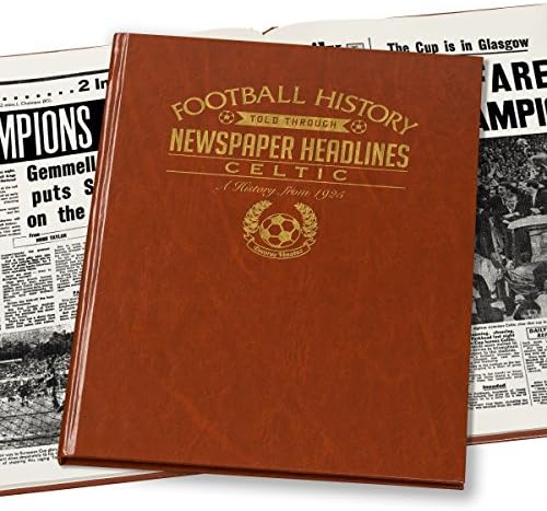 Personalised Celtic Football Newspaper Book - Brown Leatherette