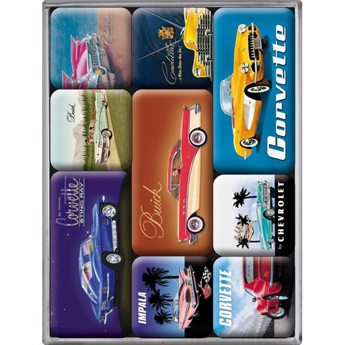 Nostalgic-Art 83022 USA Classic Cars, Magnet-Set, 9-teilig