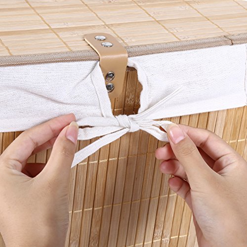 Homitex Groß 100L Bambus Faltbar Wäschekorb mit 2 Fächern H x B x T: ca. 60 x 54 x 33 cm LIGHTS&DARKS Wäschebox Wäschesammler mit fest fixiertem Wäschesack und Deckel (Natur) - 4