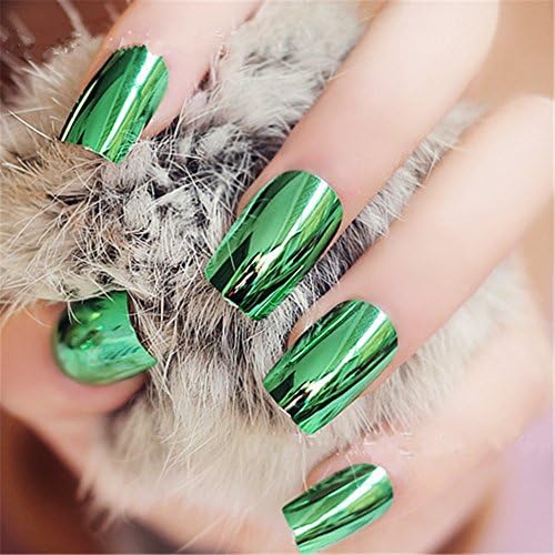 goldenssy 24pcs False Nails French Manicure Foil Mirror Metallic Effect Metal Pure Color Full False Nail Tips – Green