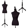 FDW Manikin 60”-67”Height Adjustable Female Dress Model Display Torso Body Tripod Stand Clothing Forms, Black