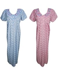 Indiatrendzs Women's Nighty Poly Cotton Floral Summer Nightwear Set Combo Of 2 (Chest 46)