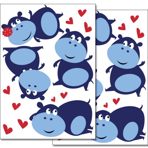 Wandkings Nilpferde mit Herzchen Wandsticker Set, 26 Aufkleber, 2 DIN A4 Bögen, Gesamtfläche, 60 x 20 cm