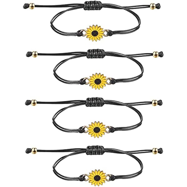2 Braccialetti Girasole Amicizia - Regolabili, Oro, Per Coppia O Amici Del Cuore