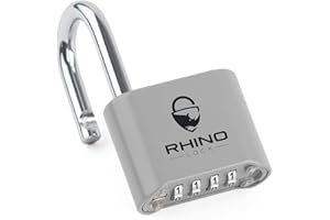 Rhino Lock Secure Lock - Combination Padlock - Grey 4 Digit Combination Lock for Gym, School & Work Lockers; Suitable for Outdoor Use with Fences, Hasps, Sheds & Toolboxes (UK Brand)