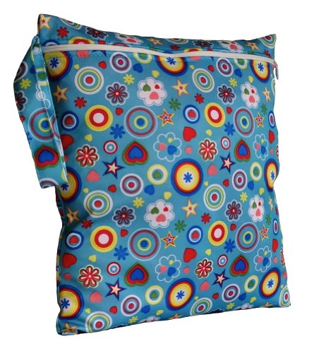FAB4BABYSTARS, Dreamy Blue, Wet Bag, Nappy Bag,Holiday Bag, Toiletry Bag, Storage Bag for Toys, made from WATERPROOF PUL MATERIAL, Stretchy material with Zip, handle for hanging up