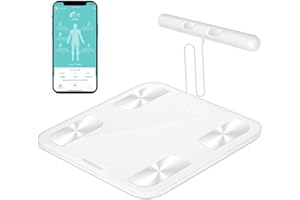 HEALTHKEEP Báscula Grasa Corporal Báscula de Baño Báscula Inteligente Monitor de Composición Corporal, 18 Mediciones Esenciales, Pantalla LED, Diseño de Esquina Redonda, para Andriod y iOS, 180kg