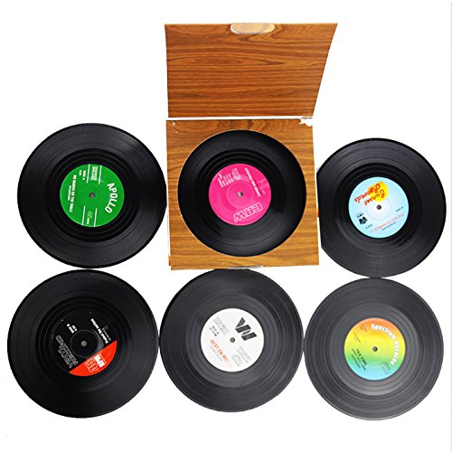 6 PCS Retro Record Vinyl Coasters. Stylish and non-slip.
