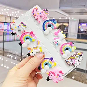 FAVELA 10 pcs Unicorn Hair Clips Princess Mermaids Hair Clips Set Baby Hairpin For Kids Girls Toddler Barrettes Hair Accessories (UNICORN RAINBOW)