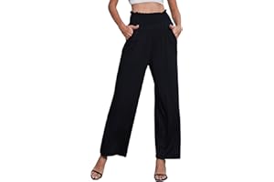Yutdeng Pantalones Anchos Mujer Verano Pantalones Largos con Bolsillos Cintura Alta Elástica Suaves Pantalones Largos Pantalon Yoga Pierna Ancha Pantalones de Playa Pantalones Palazzo