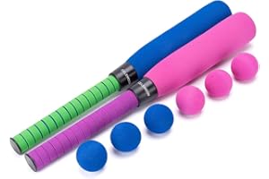 CeleMoon Baseballschläger für Kinder, Schaumstoff, weich, mit 6 Bällen für Kinder, Kleinkinder, Jugendliche, Outdoor, Indoor-Sport, T-Ballspiel, Blau, Rosa, 2 Stück