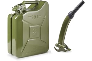 OIPPS Invopak 10L Green Metal Jerry Can | with Fixed Pouring Spout | UN Approved |Petrol Diesel Fuel