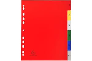 Exacompta 2506E Przekładki do segregatora 1-6 A4 MAXI tworzywo sztuczne PP 6 części 24 x 29,7 cm białe 6 kolorów przekładek do segregowania broszur dokumentów prospektów dzielnik
