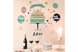 BUER HOMIE BuerHomie Adesivi Murali Compleanno, Torta di Compleanno adesivo da parete dorato, per la decorazione della festa di compleanno di ragazza e ragazzo