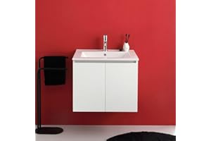 Kiamami Valentina - Mobile bagno sospeso 60cm 2 ante bianco export con lavabo | Bilbao