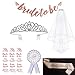 Produktbild LABOTA JGA deko Accessoires für Braut Dusche Henne Nacht Party Lieferungen | Tiara, Banner, Schärpe, weißer Schleier mit Kamm,15 Tattoos für Braut to be, Braut zu Sein Abzeichen