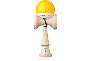 KROM - Kendama Pro Pop LOL Jaune - Bilboquet Japonais - Jouet en Bois pour Adulte et Enfant - Pack : Ficelle de Rechange + Stickers offerts
