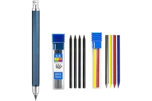 MROOFUL Set di matite meccaniche in metallo da 5,6 mm con mina a 4 colori + mina nera (2B/4B/6B/8B) per falegnami, marcatura, ingegnere, disegno, ingegnere, schizzi, scrittura, matita automatica (blu)