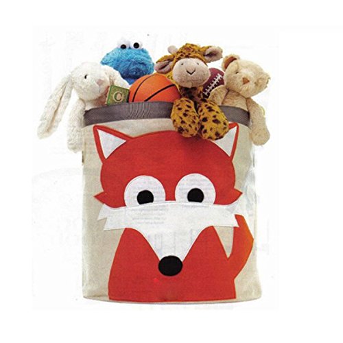 ALLTOP Premium Cartoon Foldable Cotton Line Laundry Basket Folding Children Toys Organiser Storage Basket Clothes Holder, Fox Pattern