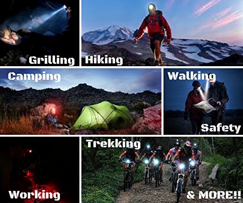 Leicht Stirnlampen und Taschenlampe, Weiß und Rot Glühbirnen, Blinzeln, Wasserdicht, Ersatz Batterie, Tragbar Packetize, Einstellbar Strahl, Für Laufen, Zelten, Arbeiten, Wandern, Radfahren - 7