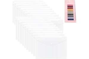 GNCLOUD 20pcs File Holders, A4 Folders Plastic A4 Folders, 20 Document Pockets and 1 Sticky Note for Home, Office, School (White)