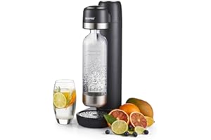 GEEPAS Sparkling Water Maker with 900ml Bottle | Soda Maker, Soda Machine for Fizzy Drinks Machine Home Carbonator, Quick Connect Co2 Gas Bottle (Not Included) | Black