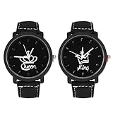 2pcs Herren Damen Paaruhren, Cuitan König und Königin Krone Armbanduhr PU Lederarmband Runde Zifferblatt Uhren Zeiger Quarzwerk Handgelenk Watches Uhr für Paare mit Box - Schwarz