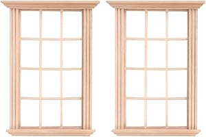 DOITOOL Dollhouse Windows 2Pcs 1: 12 Dollhouse Window Frame Dollhouse Miniature Furniture Mini Wooden Window Frame DIY Dollhouse Bedroom Accessories