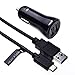 Produktbild 2-Port Autoladegerät von Keple | Universal & Schnell Auto Zigarette Ladegerät Qualcomm 3.0 | 2 USB-Anschlüsse USB Car Charger mit Typ C USB 3.1 Kabel fur Sony Xperia XZ / XZ1 / Z3, Xiaomi Mi 4c / 5 / 5s / 5s Plus / 6 / Max 2 / MIX / Note / Note 2, BlackBerry KEYone | Quick Charge 12 -24V Volt 2.4A Ladestation Netzeil (1m; Schwarz)