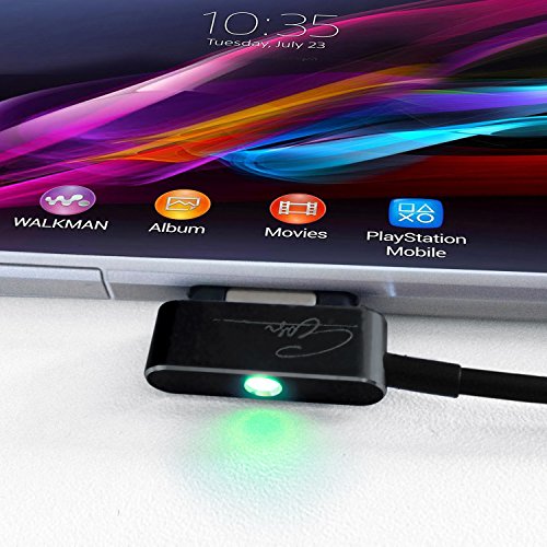 Magnet USB Ladekabel für Sony Xperia Z2 Z1 Z3 Ultra XL39H inklusive LED Beleuchtung schwarz