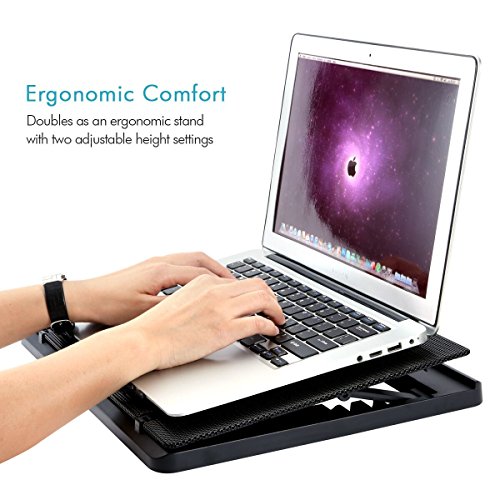 Tonor Laptop Kühler 12-17 Zoll Notebook Cooler Einstellbar Laptop Lüfter Cooling Pad mit 2 USB Port und 4 leise LED Lüfter Kühlpad Kühlmatte für Macbook Laptop Notebook Schwarz - 3