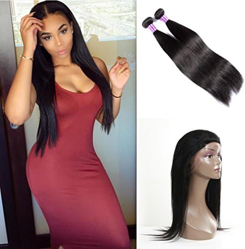 JiSheng Hair Peruvian Straight Hair Bundles 360 Lace Band Frontal with Bundles 8A Unprocessed Human Hair Weft with Frontal Natural Color Mixed Length ( 22" 24" + 20" 360 Frontal)