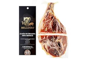 7 BELLOTAS Jambon 100% Ibérique | Fabriqué à partir de Porcs Ibériques Nourris aux glands et Processus de Curation Naturelle | Jamon Pata Negra Iberico Bellota | 48 Mois | Désossé + 3,3 Kg.