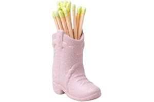 Virtcooy Cowboy Boot Matchstick Holder w/ Striker, Ceramic Match Striker Holder, Matchstick Storage Jar, Match Holder for Office, Kitchen, Bedroom, Farmhouse Decor(no matches), Pink(without Matches)