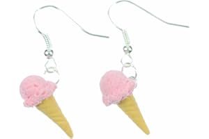 Miniblings Eis Waffeleis Ohrringe Hänger Eiscreme Eisohrringe Erdbeere rosa - Handmade Modeschmuck I Ohrhänger Ohrschmuck versilbert