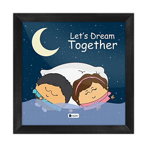 Indigifts Valentines Day Lets Dream Together Quote Cute Young Couple Holding Hands Blue Poster Frame 8x8 inches - Gift for Boyfriend-Girlfriend-Husband-Wife-Birthday, Anniversary, Posters for Wall