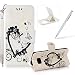 Produktbild Für Samsung Galaxy S6 Edge Hülle Strap PU Lederhülle Flip Case,Für Samsung Galaxy S6 Edge [Weiß Leather Design] Magnetverschluss Leder Folio Tragetasche Hülle,Herzzer Prämie Elegant Ultra Dünn [Black Liebe Herzen Blumen Geprägt] Standfunktion Mit Kartenfach Wallet Brieftasche Schutz Schutzhülle Handyhülle Schale Cover für Samsung Galaxy S6 Edge + 1 x Frei Weiß Handy Halterung Ständer + 1 x Frei Silver Stift Stylus