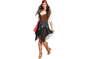 Boland - Erwachsenenkostüm Piratin Storm, Bluse, Korsage, Rock, Bandana, Captain, Redhaed, Sparrow, Seeräuber, Meuterei, Karneval, Halloween, Fasching, Mottoparty